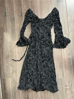 Anna Sui goth runway Floral Velvet Maxi Dress 8